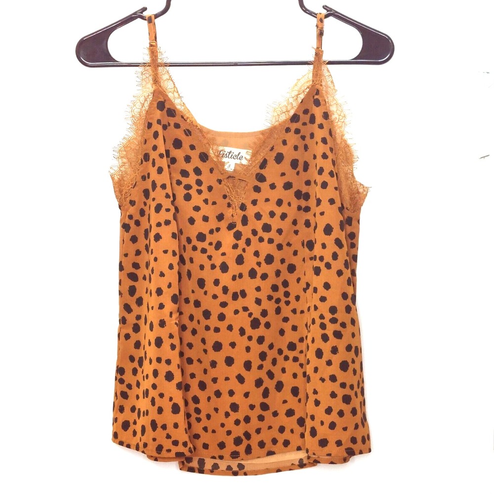 Listicle Women's Small Leopard Print Tank Top Cami tank top with fringe